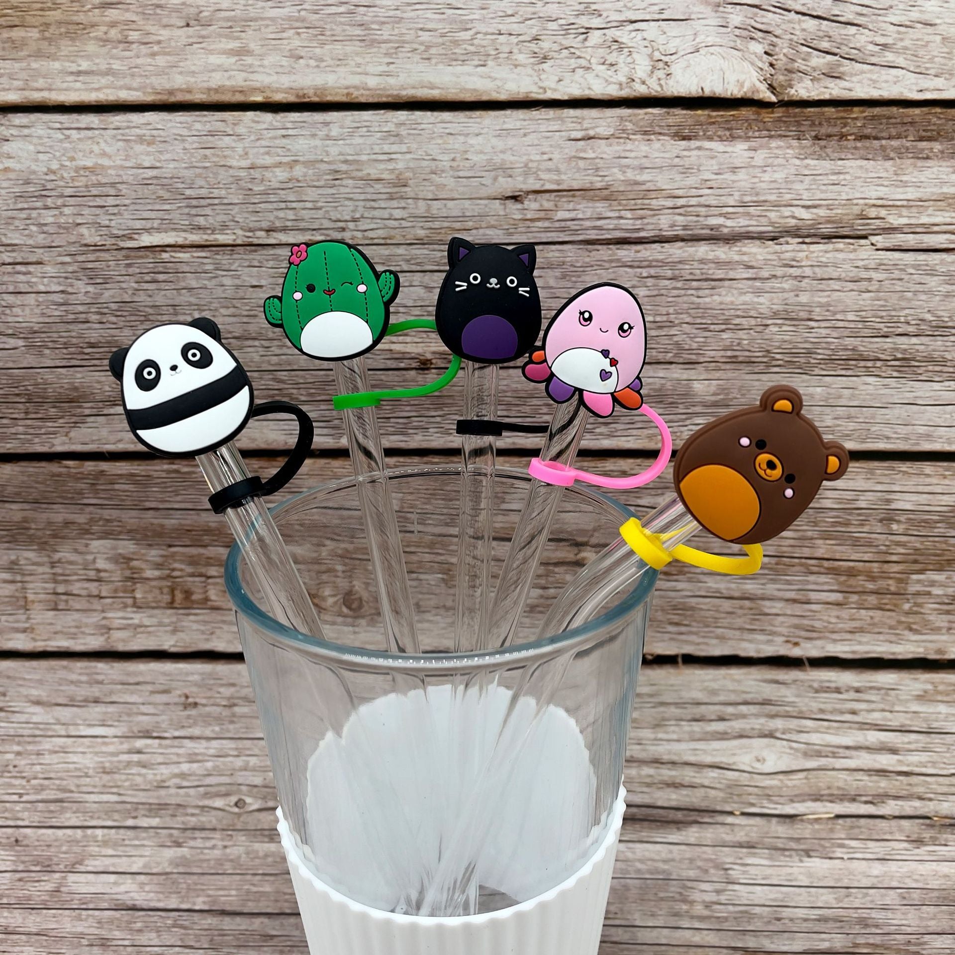 Wholesale 10pcs Cartoon Plush Straw Cap Silicone Dust Plug